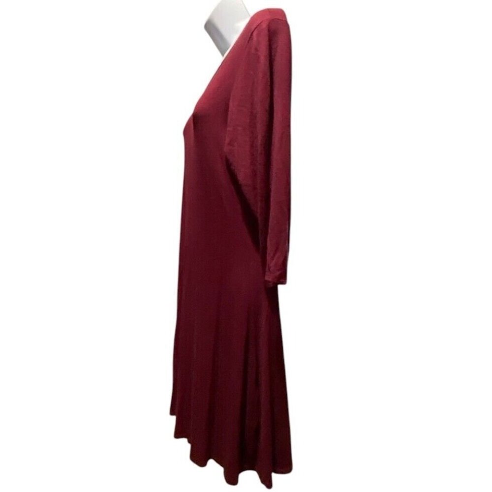Forever Rose Dress Women 1X Wine 3/4 Sleeve Knee Swing Flare Stretch Knit - Picture 3 of 8